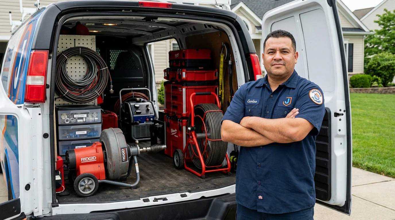 Professional drain cleaning equipment and Johns Plumbing LLC plumber in Cherry Hill