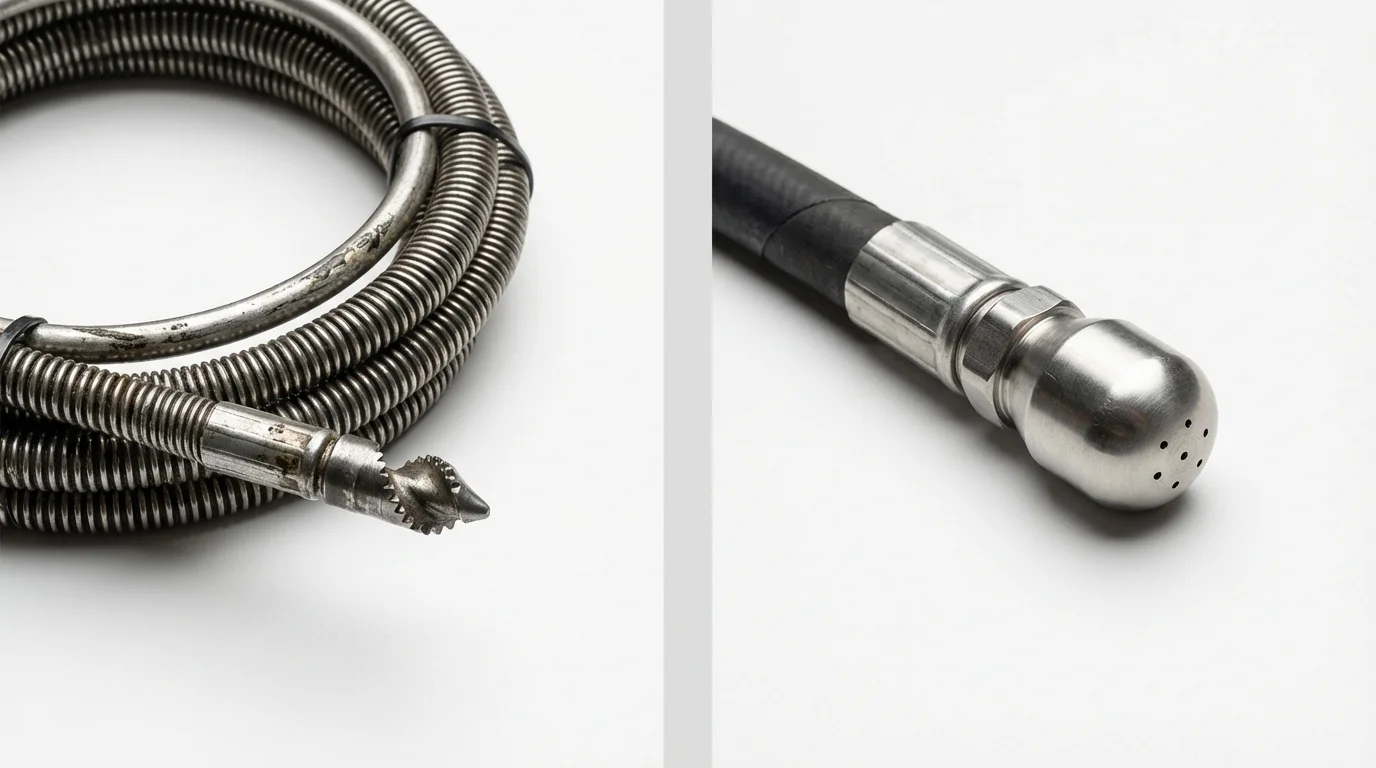 Drain snake cable and hydro jetting nozzle used for drain cleaning in Cherry Hill, NJ