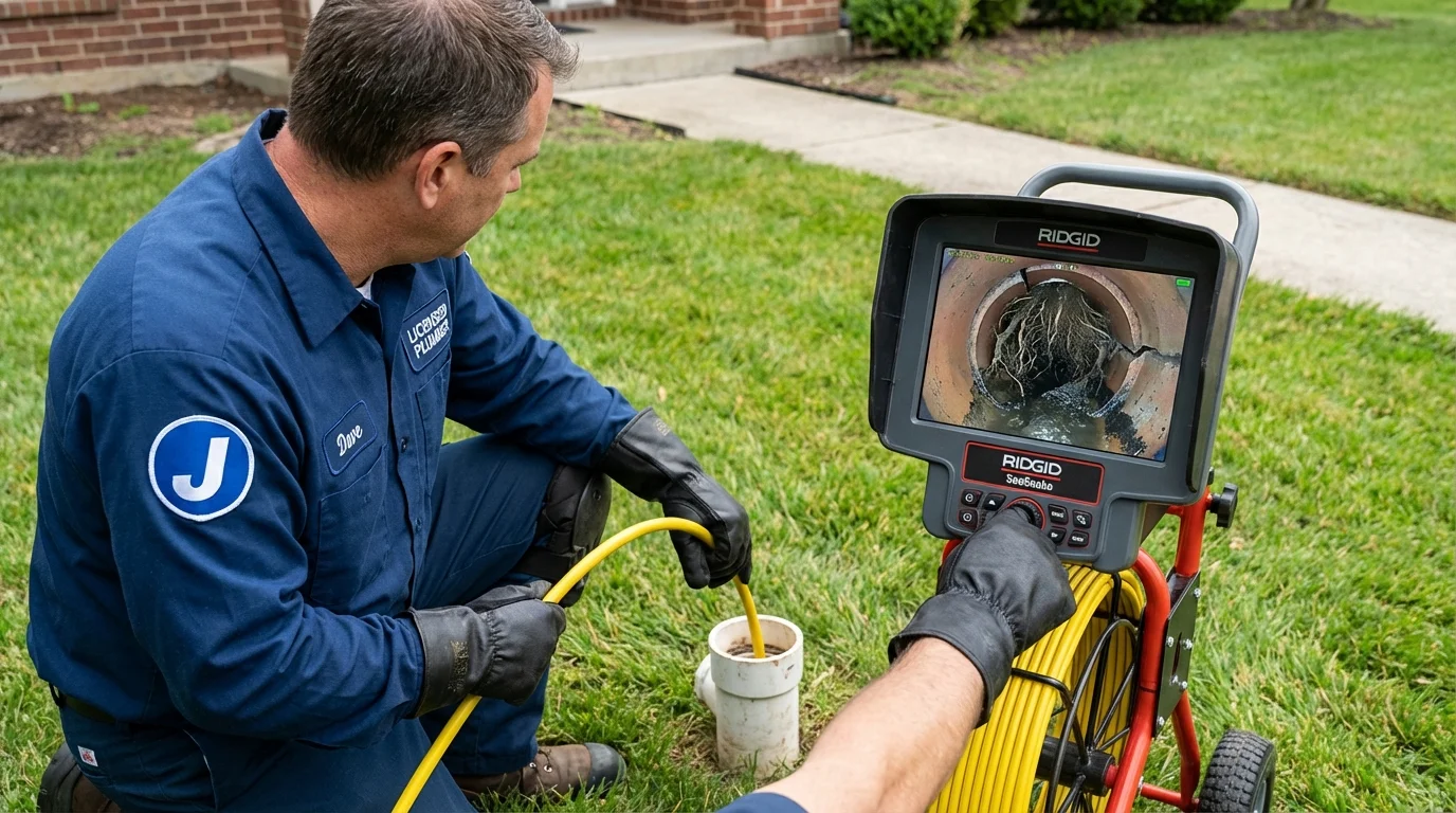 Sewer camera inspection being performed by Johns Plumbing LLC in Cherry Hill