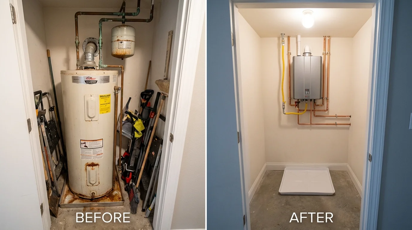 Tank water heater versus wall-mounted tankless unit comparison for Cherry Hill, NJ homeowners