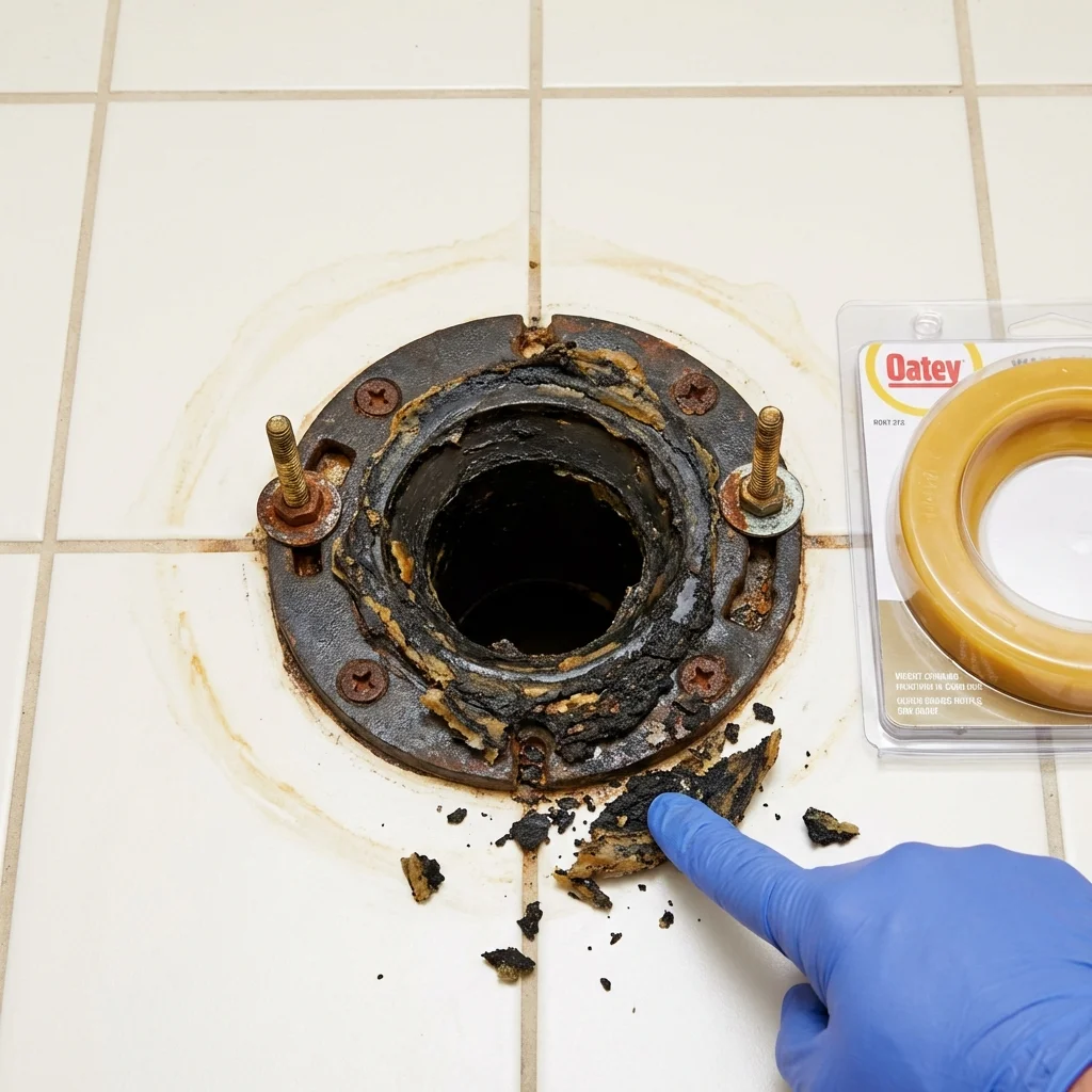 Failed wax ring showing water seepage at the base of a toilet in a Cherry Hill, NJ home