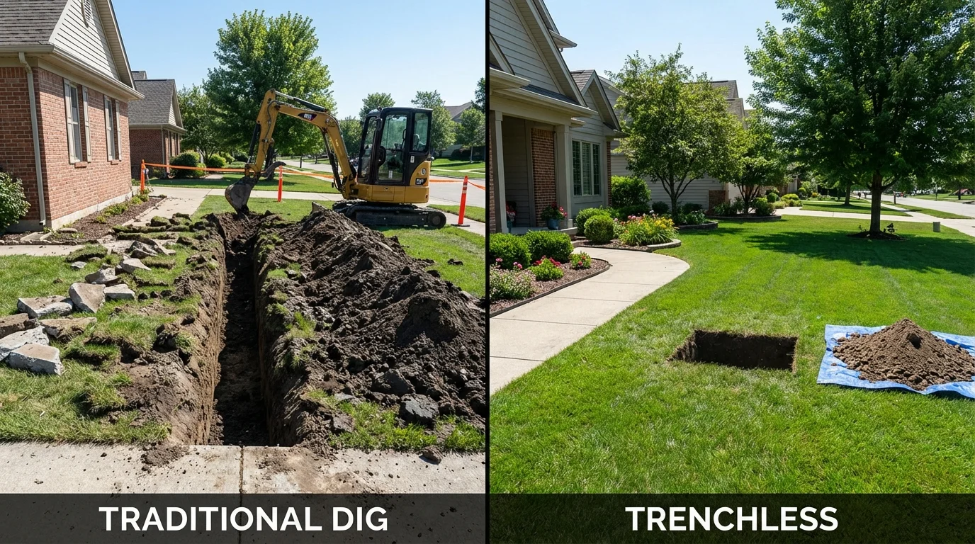 Trenchless sewer repair with minimal yard damage versus traditional excavation in Cherry Hill, NJ